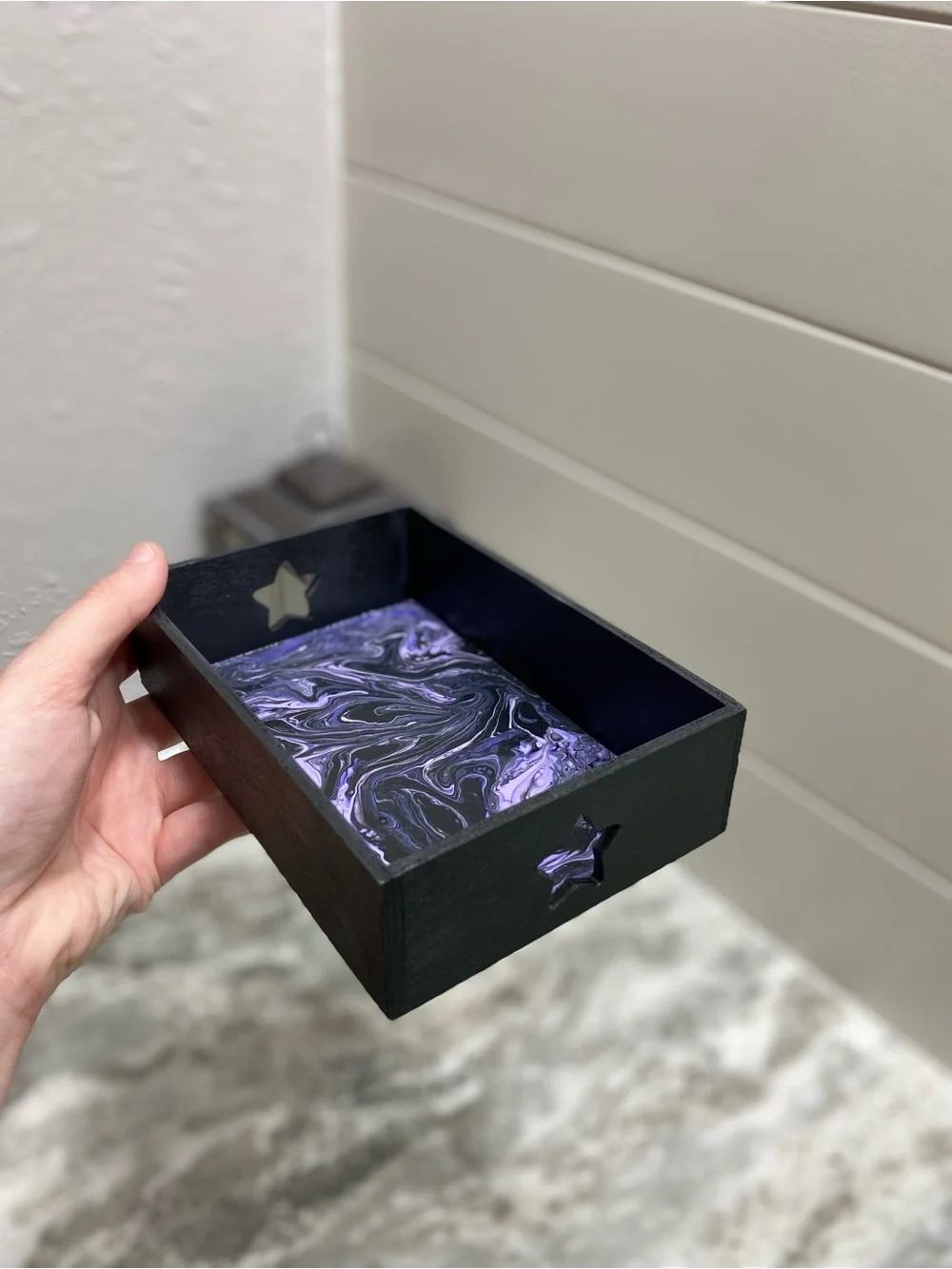 Hand-Crafted Purple & Black Wooden Tray